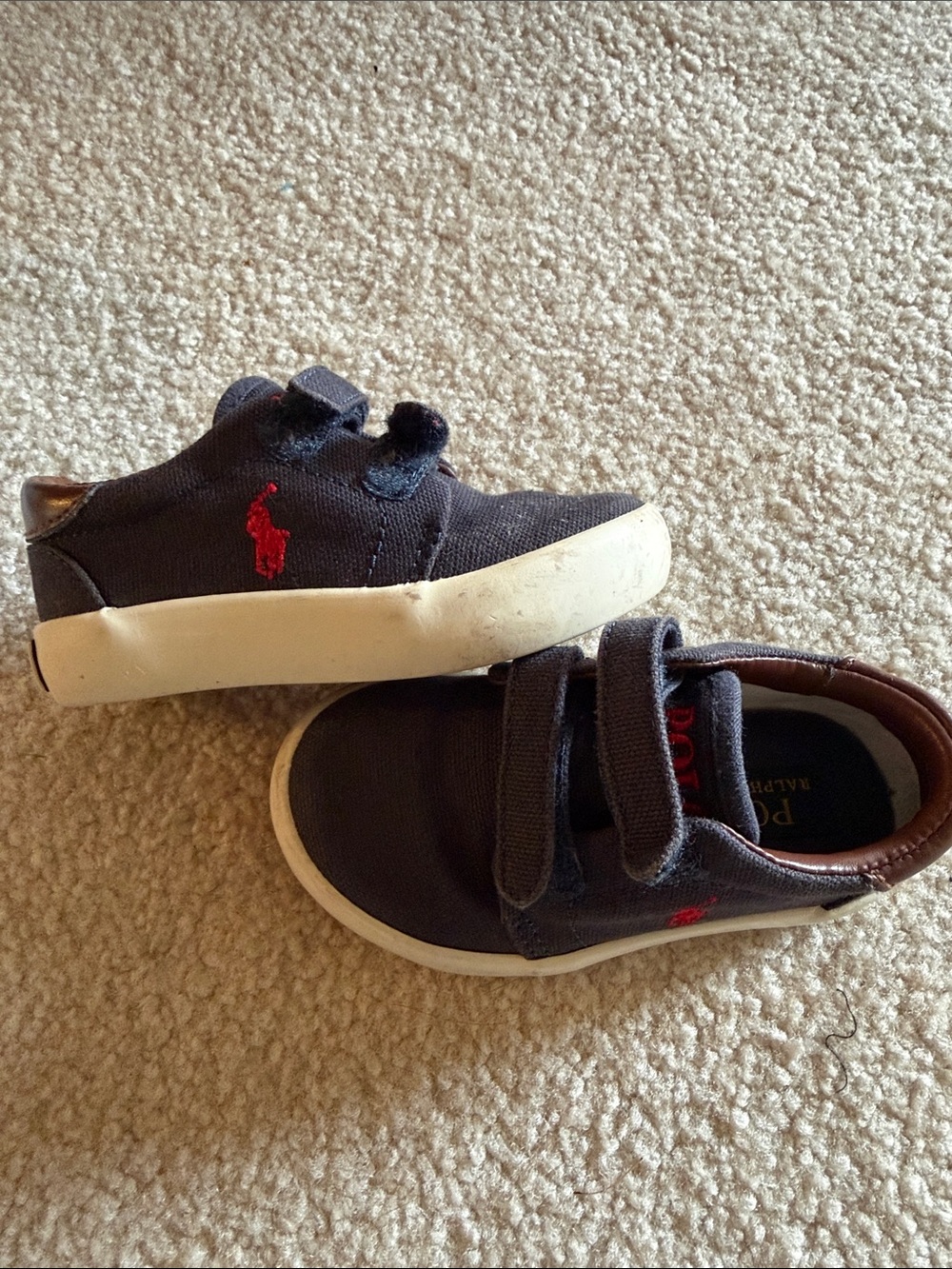 Polo by Ralph Lauren Navy Canvas Kids Sneakers with Red Pony size 5